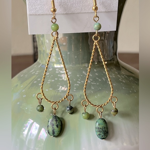 Jewelry - Handmade Green Dangle Earrings